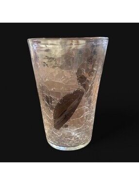 Vintage Blenko Crackle Glass Vase With Applied Amethyst Leaves